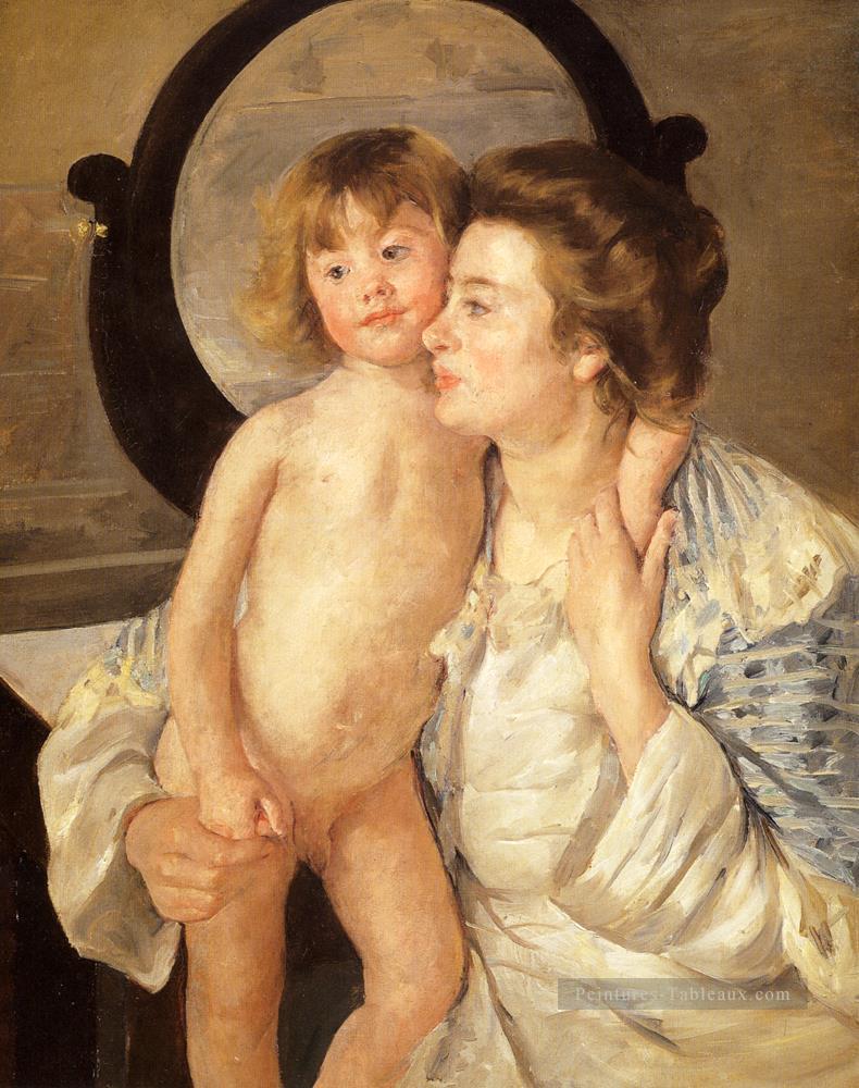 Mère et Enfant Le Miroir Ovale mères des enfants Mary Cassatt Peintures à l'huile